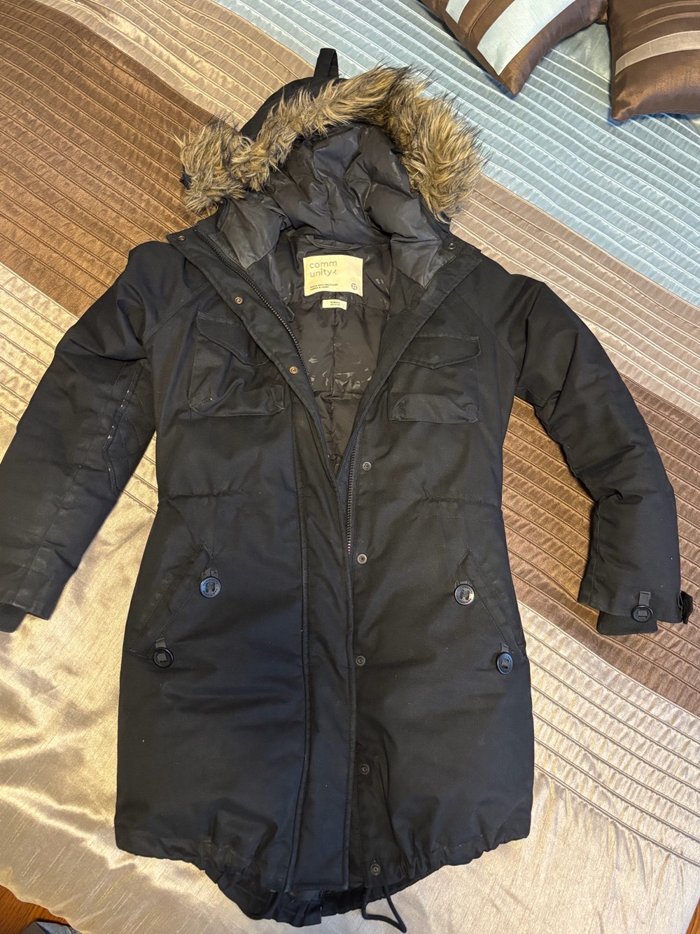 Aritzia Black Parka with Faux Fur Trim Hood